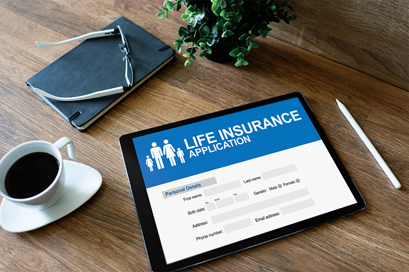 life insurance online application form on device screen