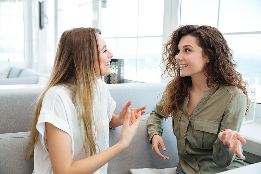 dialogue of two women sitting in cafe