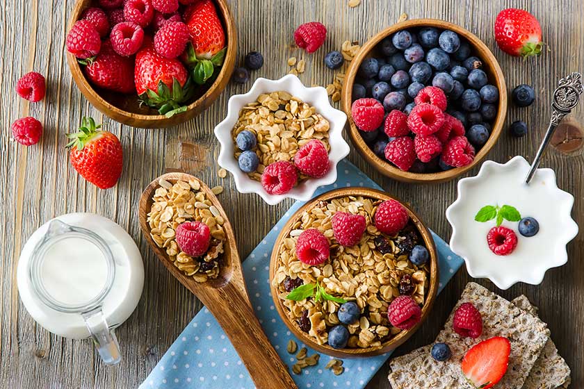 fresh healthy breakfast with muesli and berries vitamins woode fresh healthy breakfast with muesli and berries vitamins woode