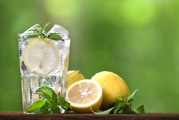 lemon soda with sliced lemon in glass on nature background lemon soda with sliced lemon in glass on nature background