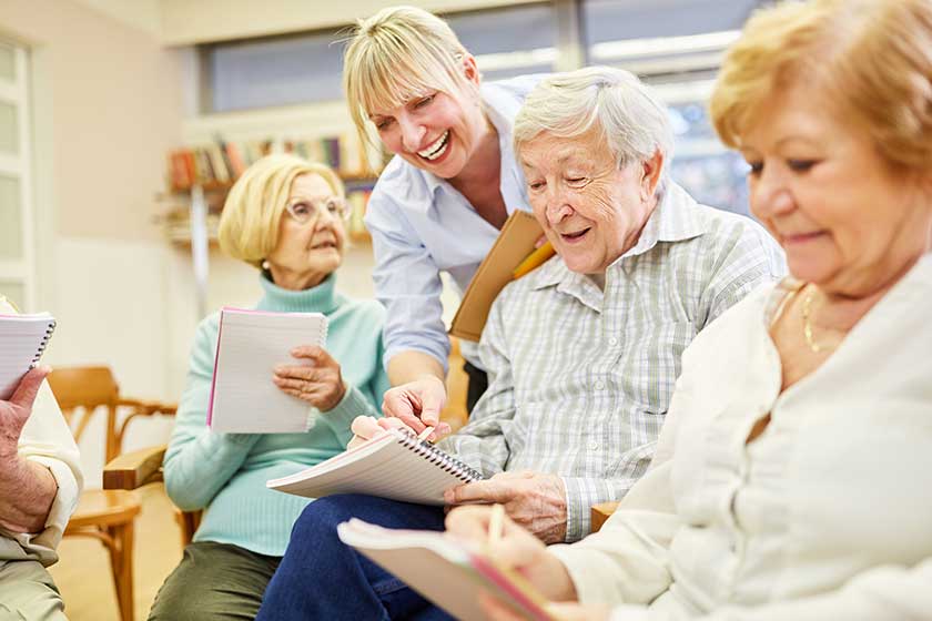 psychotherapist helps demented seniors