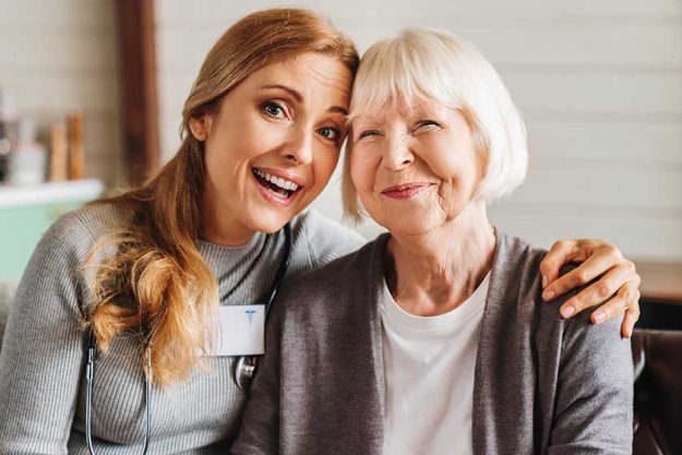 portrait senior woman her caregiver