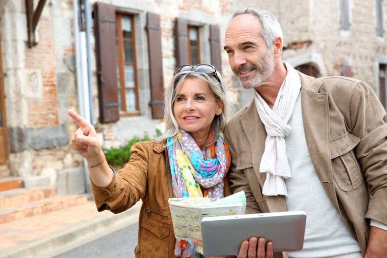 senior couple visiting city