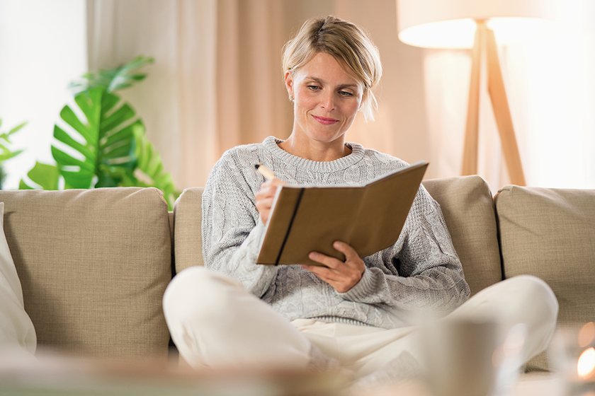 portrait of woman relaxing indoors