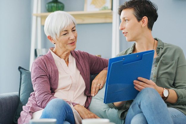 look your results attractive young healthcare professional sitting her senior