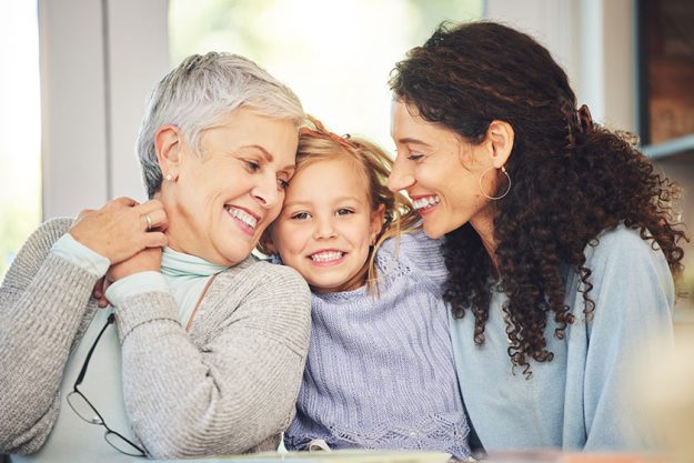 portrait grandmother girl smile mother