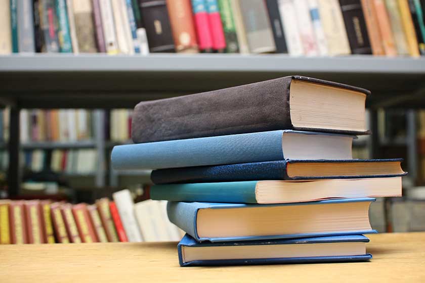 stack books table library stack books table library