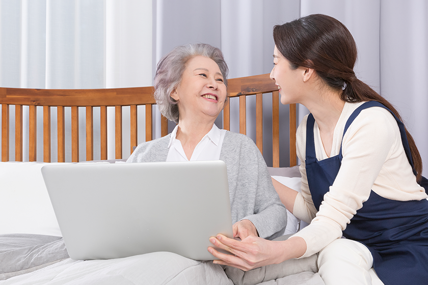 asian caregiver old woman nursing home hospital