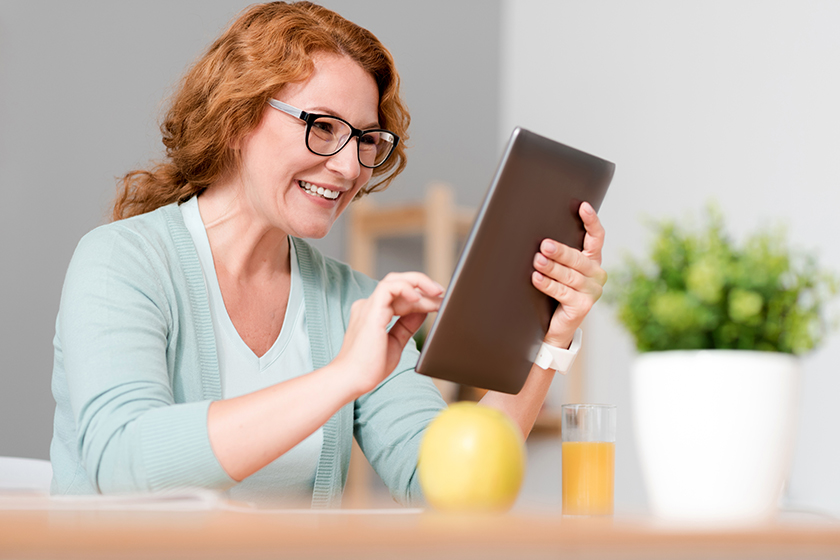 emotional joyful woman sitting