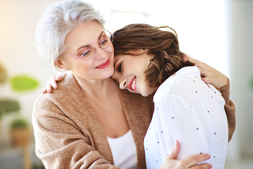 family two generations old mother
