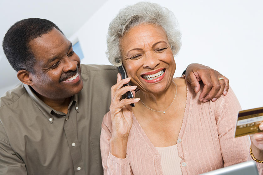 happy couple shopping online