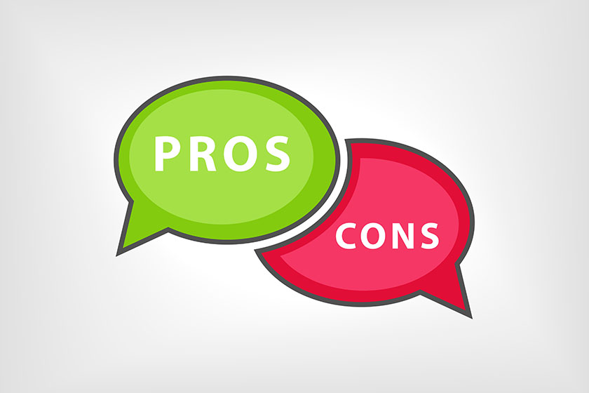 pros versus cons as vector illustration with speech bubbles