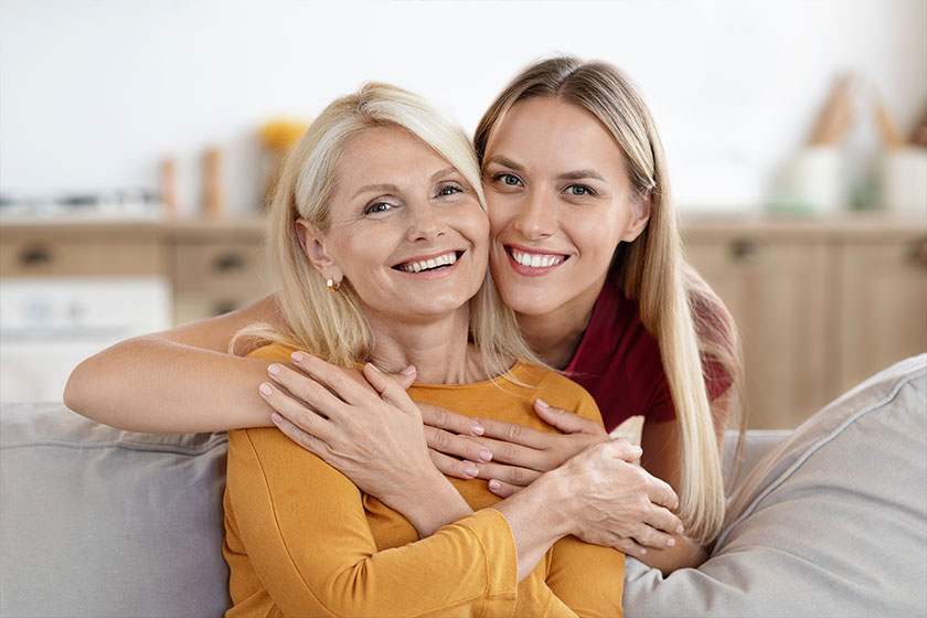 close up image aged mother adult daughter close up image aged mother adult daughter