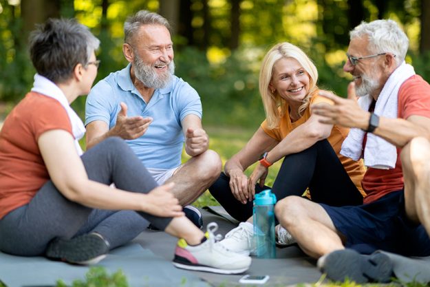 group sporty senior people resting together outdoor fitness workout cheerful group sporty senior people resting together outdoor fitness workout cheerful