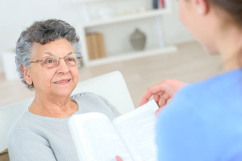 reading to an old lady