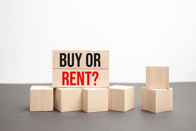 sale rent property concept buy rent word written wood block