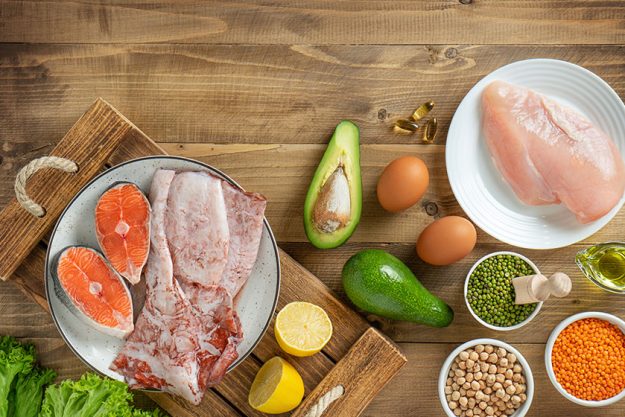 table top view ketogenic diet foods