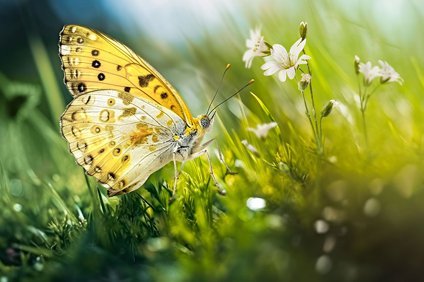 wild flowers grass yellow butterfly meadow