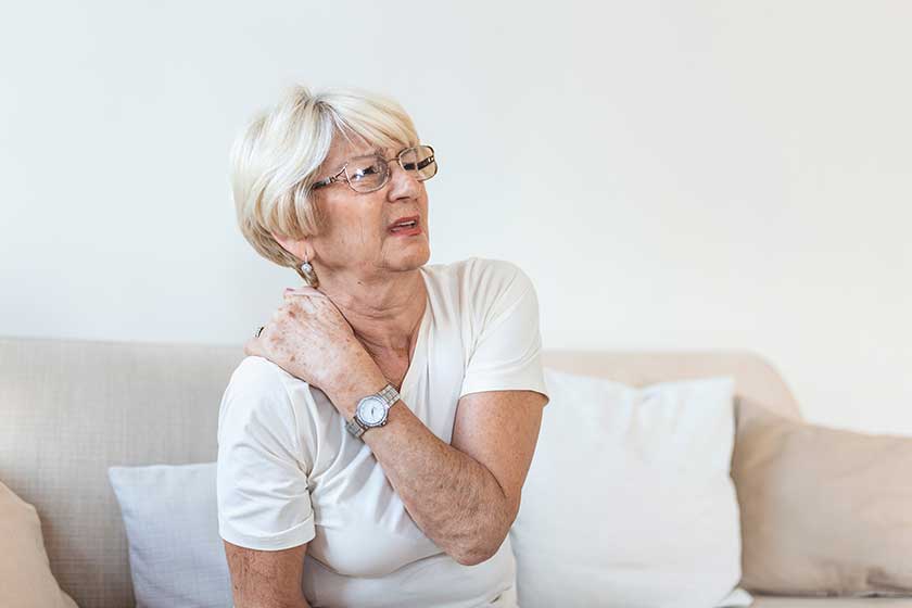 close sad senior lady neckache senior woman chronic pain syndrome