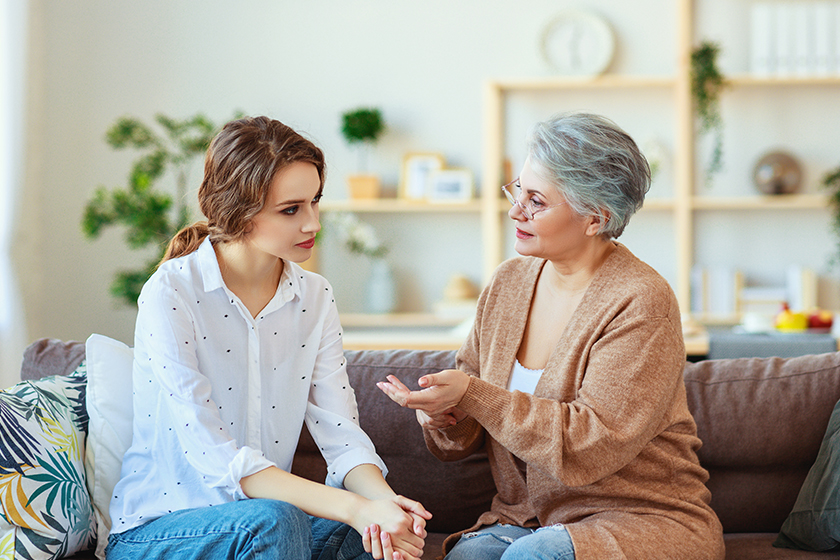 conflict of family two generations old mother and adult daughter