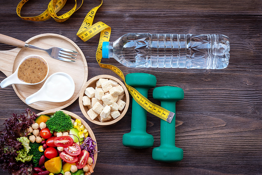 fresh vegetable salad healthy food sport equipment women diet slimming