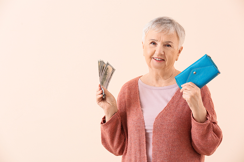 senior woman money color background senior woman money color background
