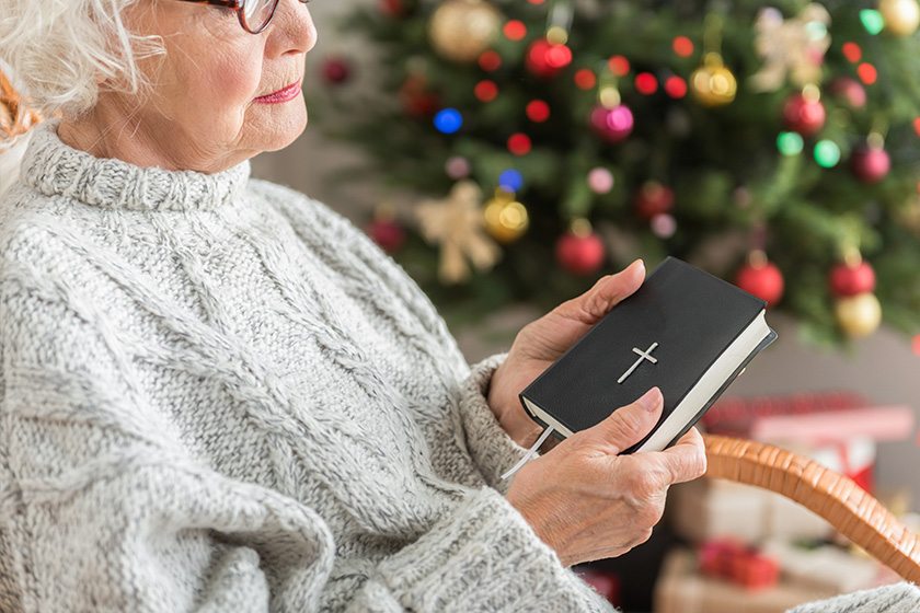calm old woman is resting at home in holiday