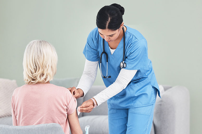 need disinfect area first nurse using alcohol swab injecting her