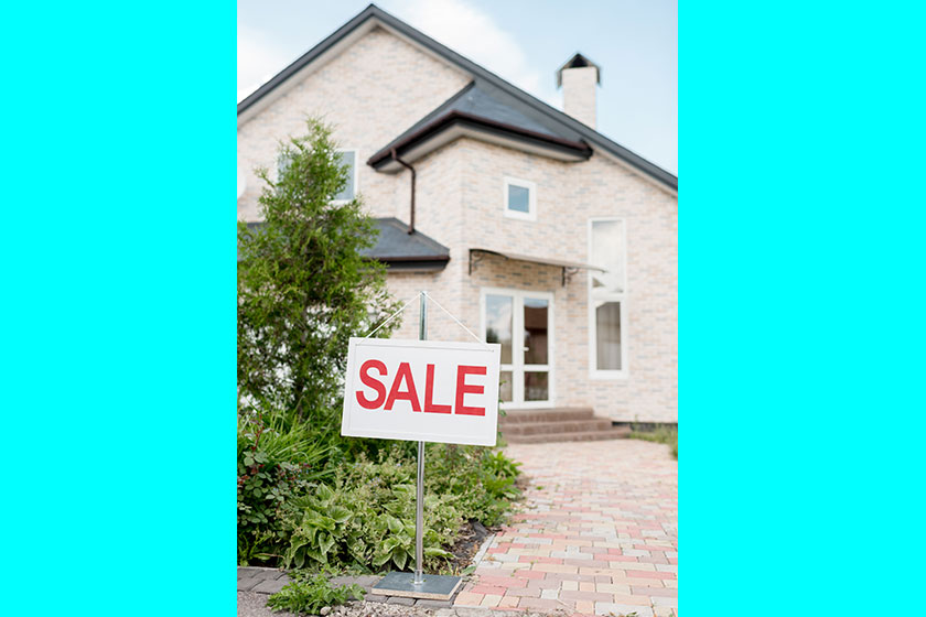 wooden placard sale sign front modern cottage