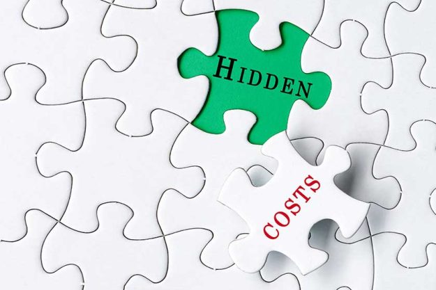 white jigsaw puzzle word hidden costs green background costing concept white jigsaw puzzle word hidden costs green background costing concept