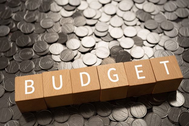 wooden blocks budget text concept coins