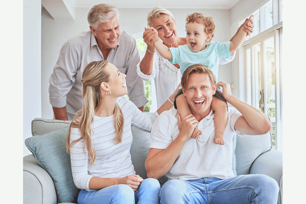 children family baby grandparents child his parents visit while sitting