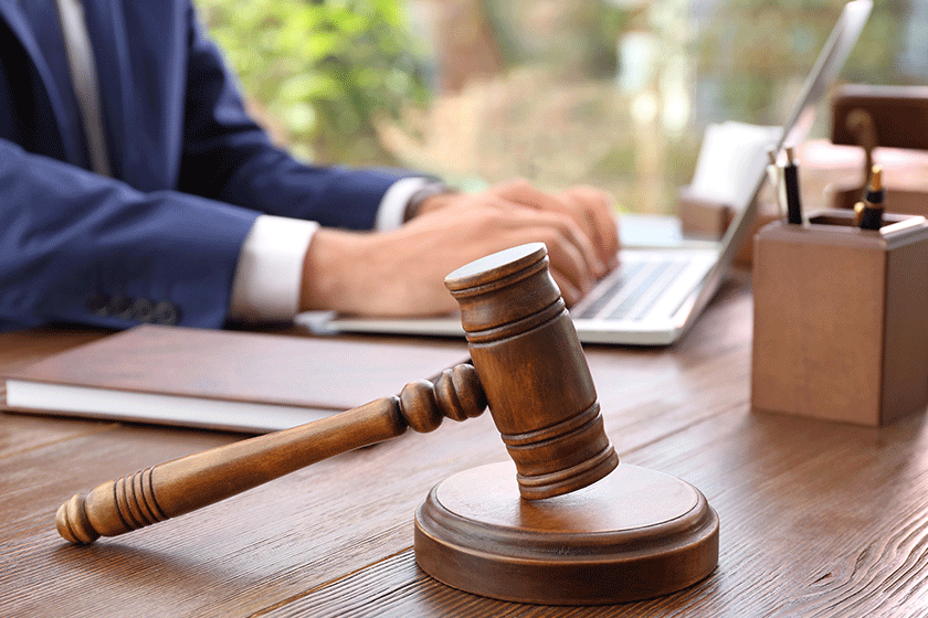 gavel blurred lawyer working laptop background