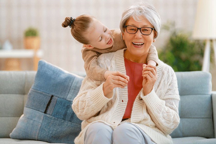 nice girl her grandmother enjoy sunny morning good time home