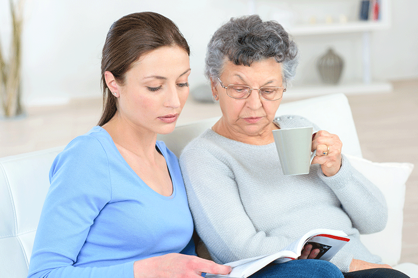 reading to an old lady