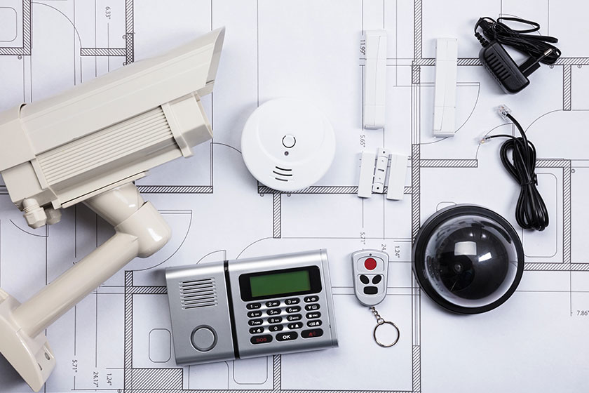 security equipments on blueprint