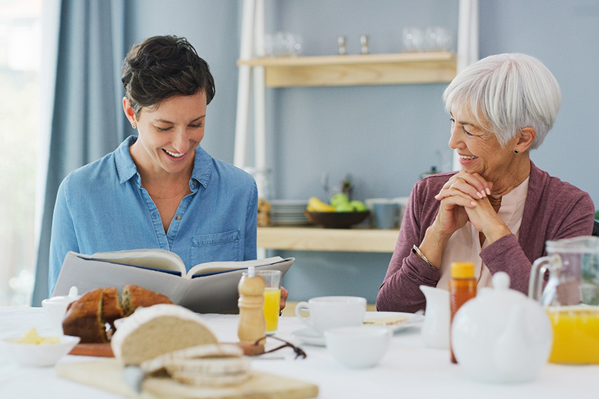 should try recipe next happy senior woman sitting having breakfast