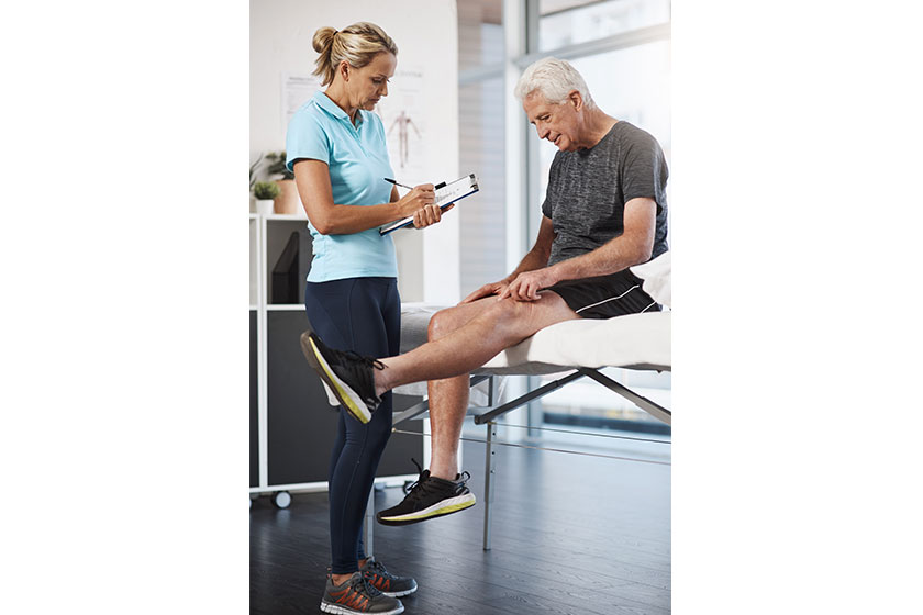 Physical therapy senior patient knee injury medical consultation exam assessment Physical therapy senior patient knee injury medical consultation exam assessment