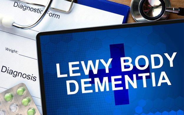 Diagnostic form with diagnosis lewy body dementia and pills