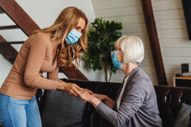 caregiver woman daughter take care senior woman