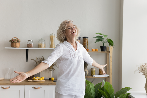 cheerful senior woman enjoy carefree life