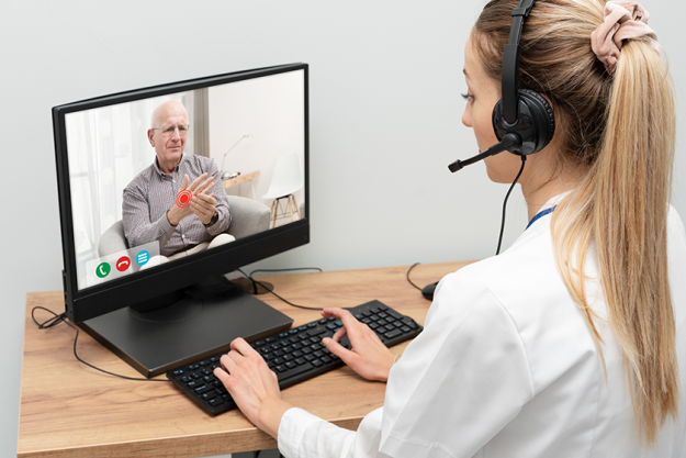 doctor senior man patient medical consultation telehealth