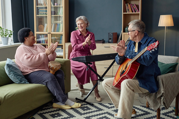 group creative senior people playing music