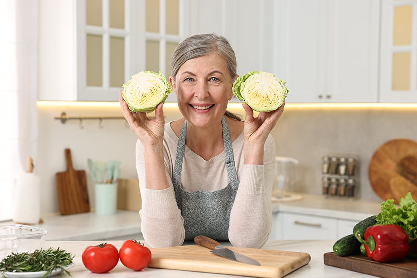 happy housewife cooking