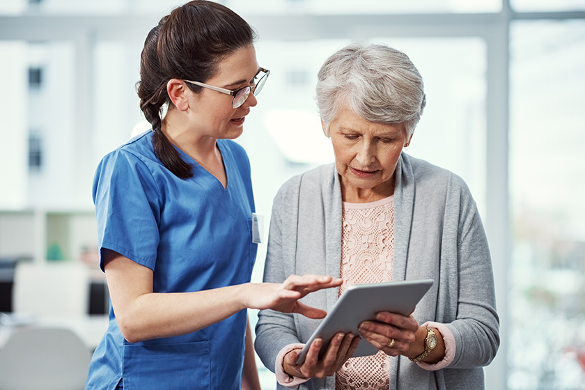 let show you young female nurse her senior patient