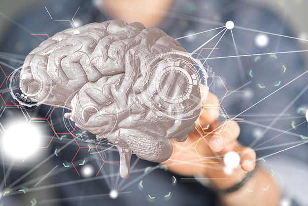 male tapping rendered brain