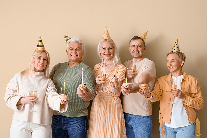 mature people tartlets champagne celebrating birthday