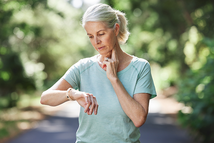 senior woman watch pulse outdoor exercise run workout senior woman watch pulse outdoor exercise run workout