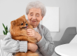 senior woman hugging pomeranian dog