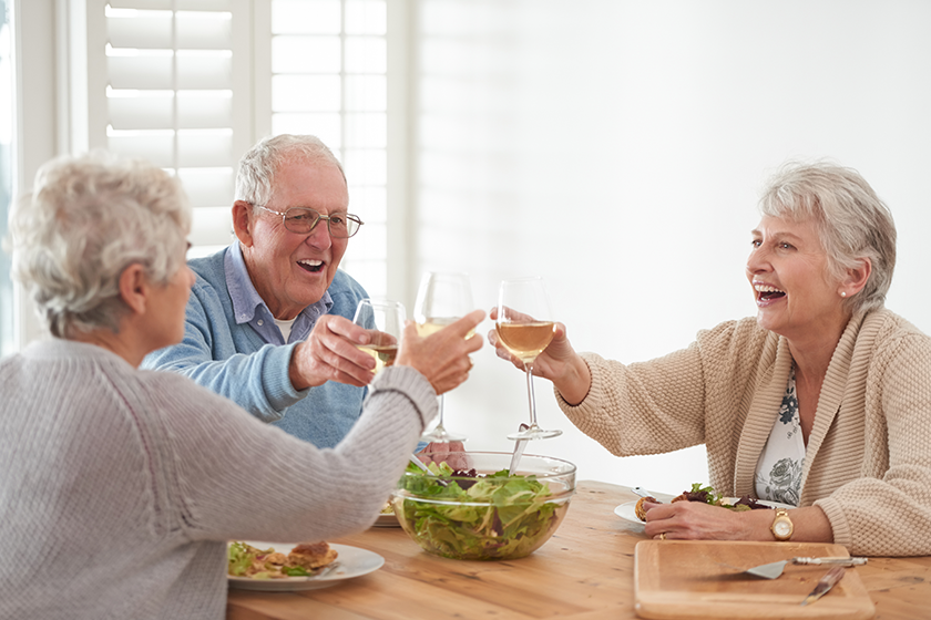 food better eat together senior man two senior women enjoying